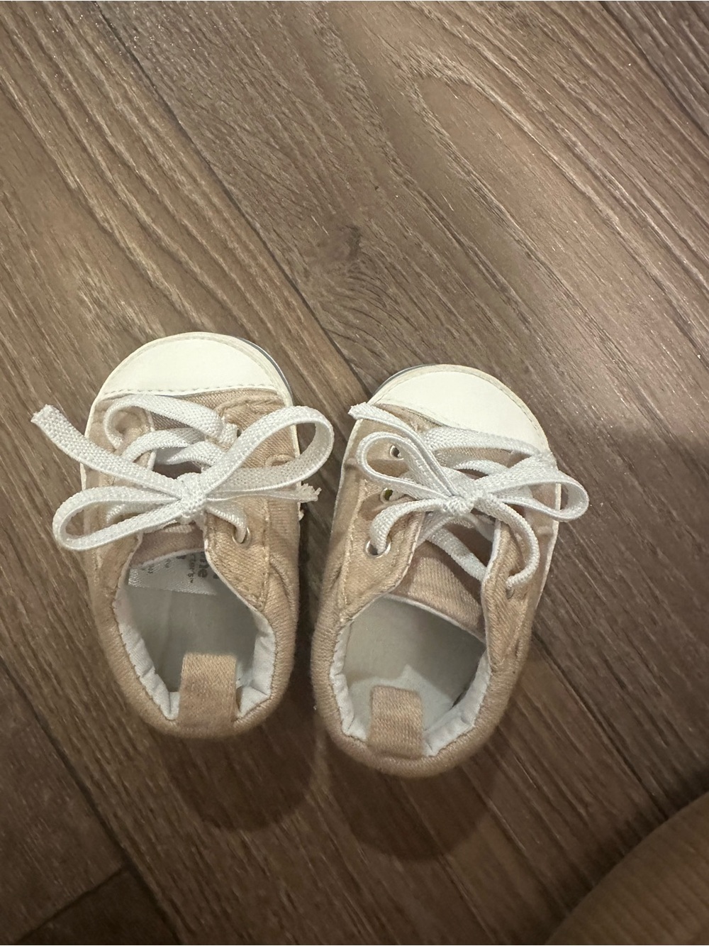 Carter's Beige Canvas Baby Lace-Up Shoes with White Toecaps
